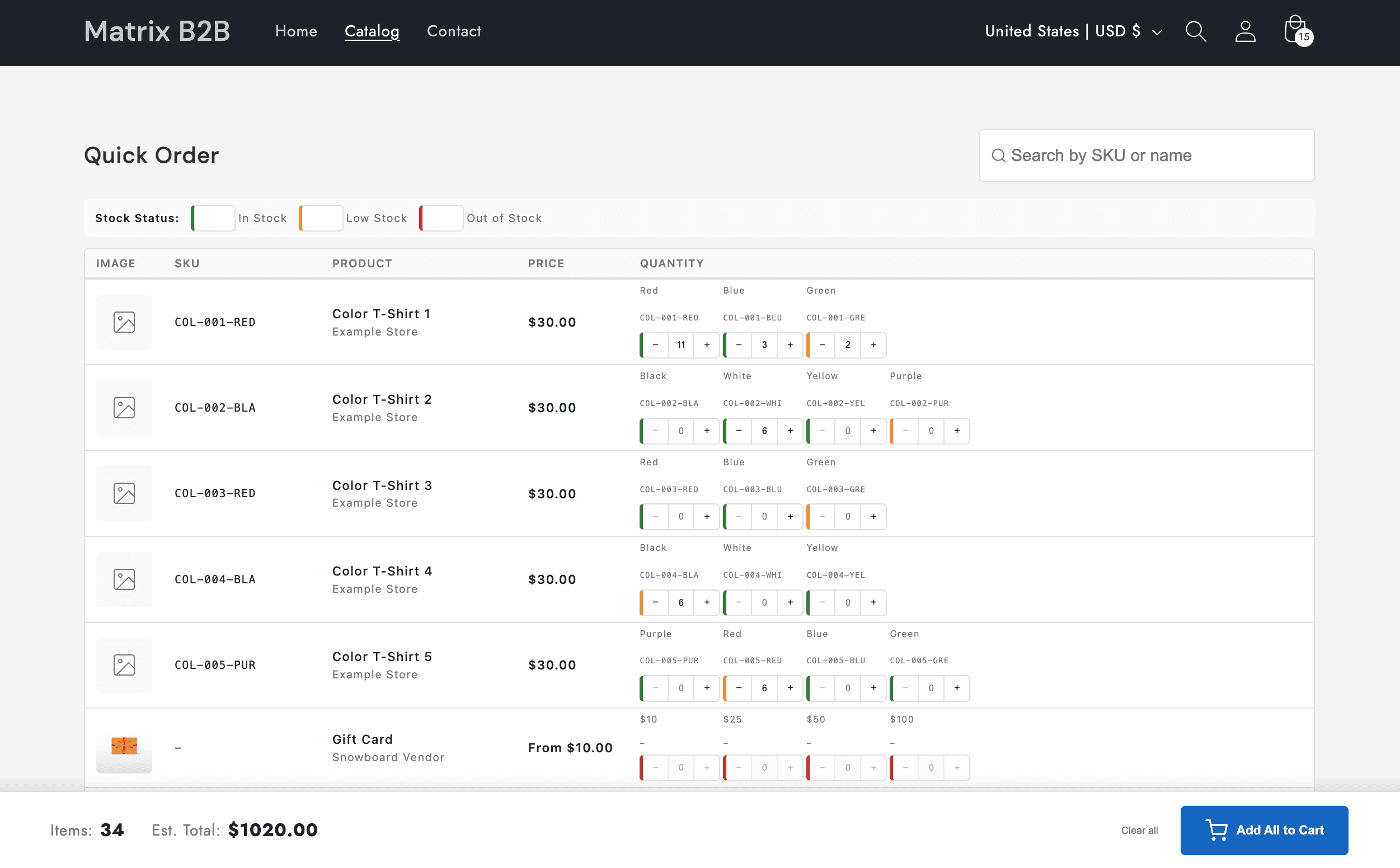 Quick Order Matrix Preview
